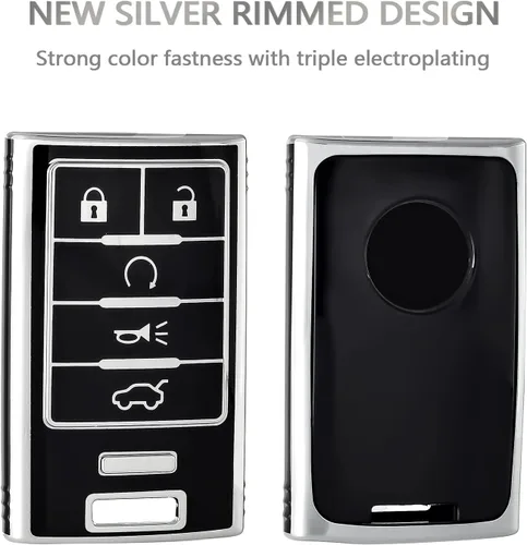 Vista 4 de OFFCURVE Funda para llavero Compatible con Cadillac C5+Llavero, Plateado negro