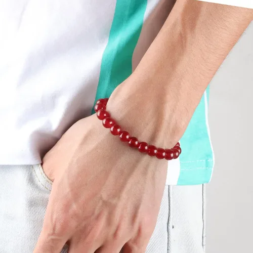 Vista 6 de Pulsera de protección elástica hecha a mano para mujeres y hombres, 0.315 in (0.31 pulgadas) con cuentas pulidas naturales de cristal curativo