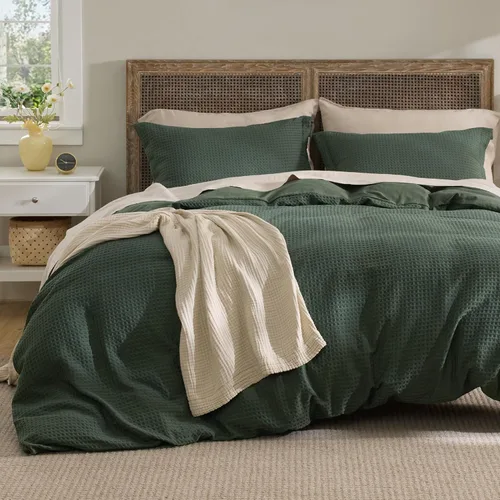 Vista 20 de Bedsure Funda de Edredón de Lujo Tipo Waffle Tamaño Queen - Juego de Funda de Edredón Texturizada, Suave, Juego de Ropa de Cama Transpirable