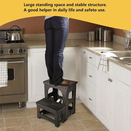 Vista 3 de AMOISE Amoise Taburete plegable de 2 escalones, reposapiés portátil antideslizante de 8 y 17 pulgadas de altura doble, soporta 300 libras