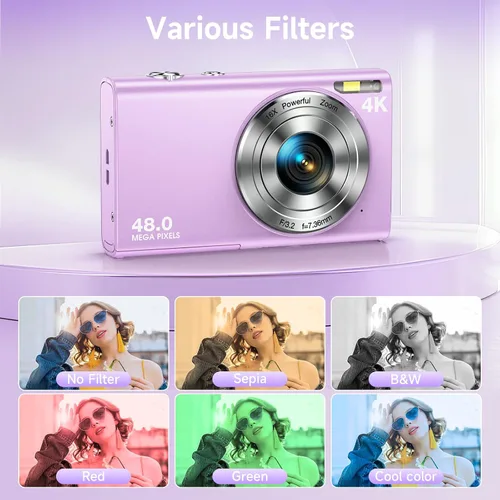 Vista 8 de Cámara digital, enfoque automático de 48 MP UHD 4K, cámara de vlogging de 16X, zoom digital portátil y compacta, cámara digital para adolescentes