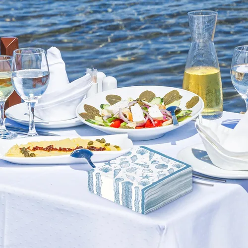 Vista 6 de AnyDesign Paquete de 100 servilletas de almuerzo de concha de mar, conchas de océano azul, conchas de playa, servilletas de papel desechables