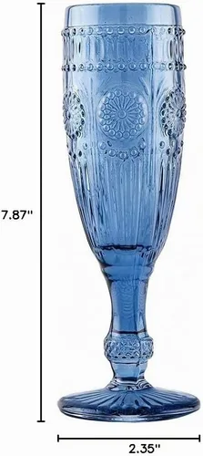 Vista 4 de WEDDINGSTAR Copa de Champán de Estilo Vintage de Vidrio Prensado 6oz - Azul