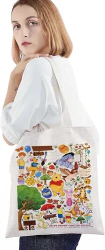 Vista 3 de Bolsa de lona Pooh Bear Piglet & Eeyore & Tiger Fans Gifts Pooh Bear Bolsa de hombro para fanáticos de las películas