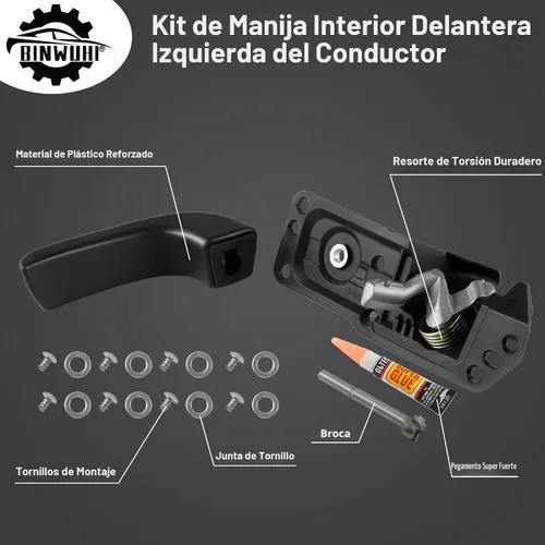 Vista 4 de Manija de puerta interior delantera lado del conductor compatible con 2007-2014 Chevy Silverado Avalanche Suburban Tahoe GMC Sierra Cadillac Negro