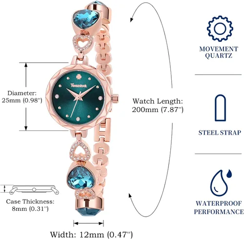 Vista 6 de ManChDa Reloj de pulsera para mujer, con malla de acero inoxidable, con diamantes de cuarzo, analógico, clásico, romántico, con brillantina