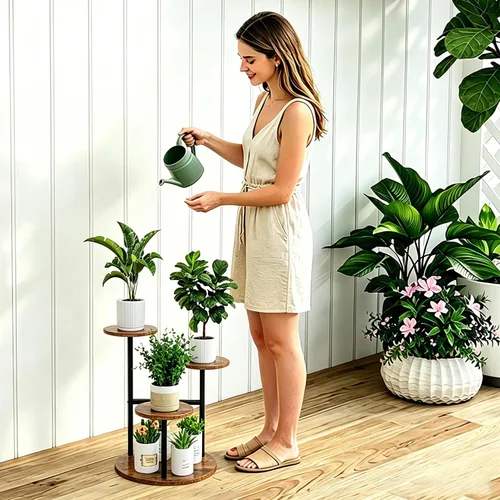 Vista 4 de INGIORDAR - Soporte para plantas de 4 niveles para interiores Multiple Plants with MDF Top Board Metal for Balcony Living Room Patio Garden