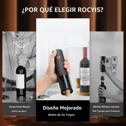 Vista 3 de Regalos de vino - Abridor de vino eléctrico - Sacacorchos automático recargable - Sacacorchos eléctrico inalámbrico - Abridor de botellas de vino