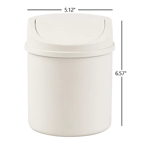 Vista 8 de Cubo de basura pequeño de plástico de 0.7 galones, mini bote de basura con tapa abatible, color blanco