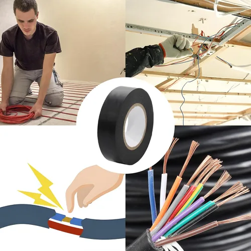 Vista 5 de Cinta eléctrica negra de PVC – 0.75" x 65' 2 rollos, alta adherencia, impermeable y resistente al calor, cinta aislante para reparación de cables