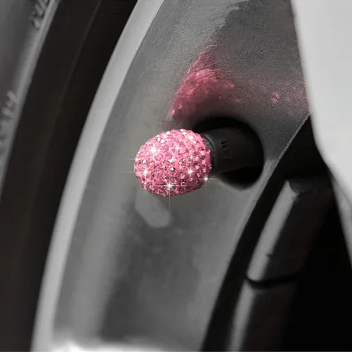 Vista 6 de AUCELI 4 tapones para válvulas de neumáticos de automóvil, diamantes de imitación de cristal, a prueba de polvo, cubierta de válvula de bicicleta
