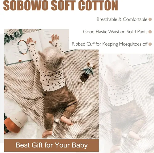 Vista 3 de SOBOWO Pantalones de bebé niño acanalado para niños y niñas, color sólido, pantalones casuales neutros pantalones pantalones pantalones ropa 3M-3T