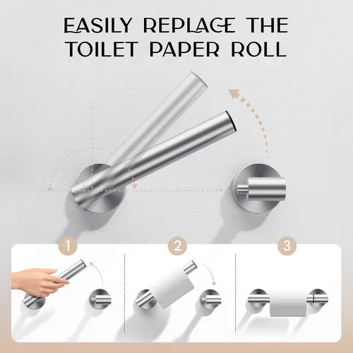 Vista 4 de Day Moon™ Soporte de papel higiénico de níquel cepillado - Soporte de rollo moderno para montaje en pared para baño