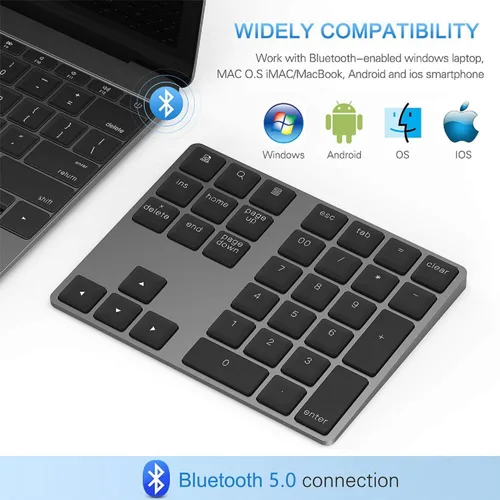Vista 2 de Teclado Numérico Bluetooth, Lekvey Teclado Numérico Inalámbrico Recargable de Aluminio Delgado de 34 Teclas Teclado Numérico Externo Entrada
