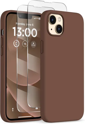 Vista 31 de Funda delgada para iPhone 13 de 6.1 pulgadas, silicona líquida a prueba de golpes, con forro de microfibra suave antiarañazos, 2 protectores