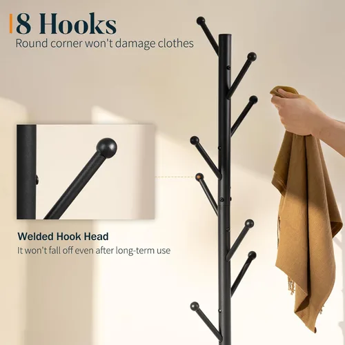 Vista 4 de Yoobure Perchero independiente con base de mármol natural – Perchero con 8 ganchos resistente para colgar abrigos, perchero de metal para chaqueta