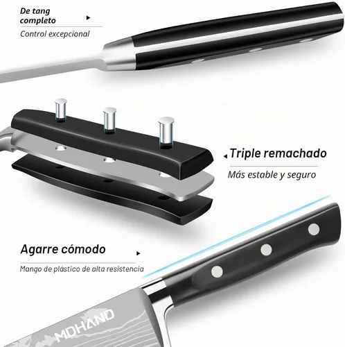Vista 4 de MDHAND - Juego de cuchillos de chef con bolsa de rollo, juego de cuchillos profesionales con afilador Negro