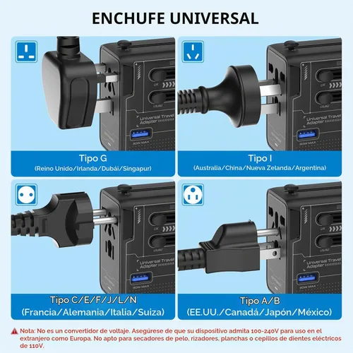 Vista 6 de Adaptador de viaje universal 75W GaN, adaptador de corriente internacional