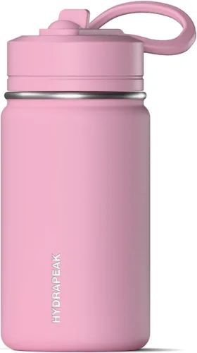 Vista 17 de Hydrapeak Mini botella de agua de 14 onzas con tapa con popote, botella de agua aislada de doble pared de acero inoxidable Botella de agua a Negro