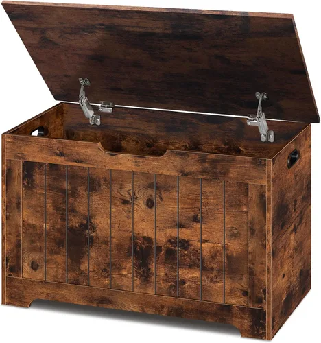 Vista 10 de SUPER DEAL Cofre de almacenamiento, organizador de caja de juguetes de 30 pulgadas con 2 bisagras de seguridad, banco de almacenamiento de entrada