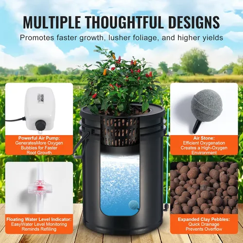 Vista 3 de VEVOR Sistema de Cultivo Hidropónico DWC, Sistema de Cultivo Hidropónico con Kit de Goteo Superior, Cultura de Agua Profunda de 5 Galones con Bomba