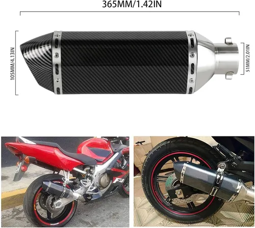 Vista 5 de Silenciador de escape de fibra de carbono de 1.5 – 2 pulgadas con DB Killer extraíble para motocicletas de calle/deporte y scooters con tubos