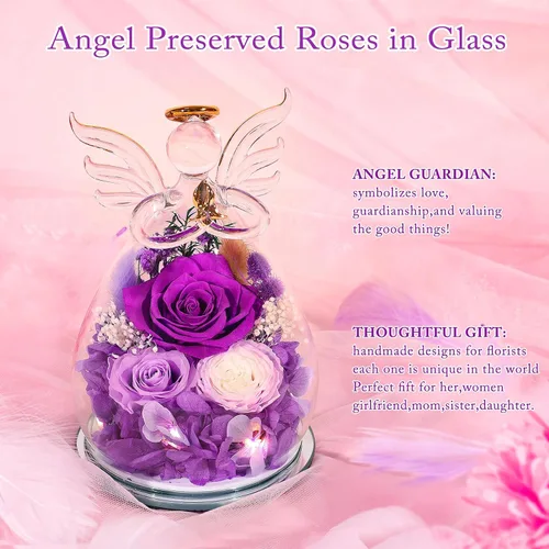 Vista 7 de Regalos para mamá, regalos de cumpleaños para mujeres, rosa preservada para siempre, flor en cristal, figuras de ángel, flores frescas para entrega