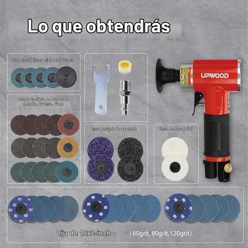 Vista 2 de Kit de pulidora neumática mini lijadora orbital, herramienta de preparación de superficie de ángulo recto de aire de 2 pulgadas con 41 discos