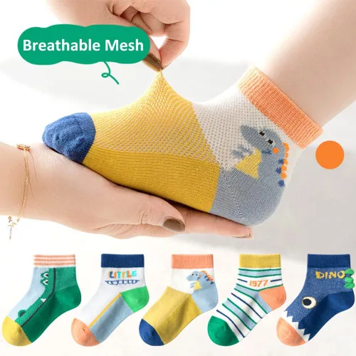 Vista 2 de SUITBOY Calcetines de malla de verano para bebés niños y niñas, calcetines de tobillo lindos de algodón, 5 pares