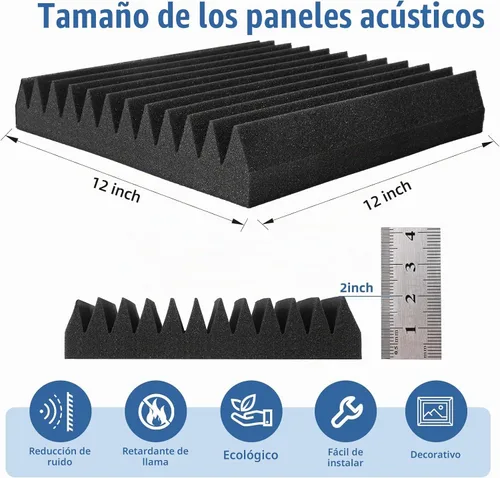 Vista 3 de Paneles acústicos de espuma para paredes, paneles absorbentes de sonido, paneles insonorizados de alta densidad resistentes al fuego para grabación