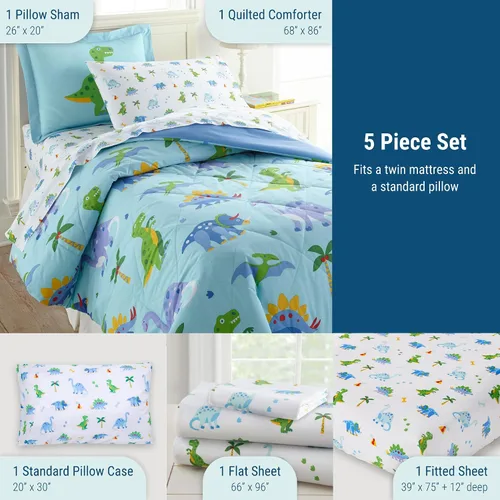 Vista 2 de Wildkin Juego de ropa de cama individual de 5 piezas, edredón, sábanas y fundas de almohada 100% algodón para acurrucarse cómodamente, Tierra