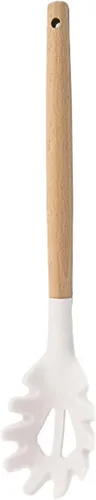 Vista 20 de Juego de utensilios de cocina de silicona con mango de madera, utensilios de cocina de silicona antiadherentes, juego de espátula blanca, cuchara
