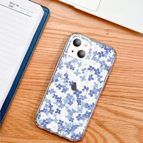 Vista 6 de GYZYA Funda transparente para iPhone 14 y iPhone 13 de 6.1 pulgadas con diseño de patrón, funda protectora delgada de TPU + parachoques a prueba