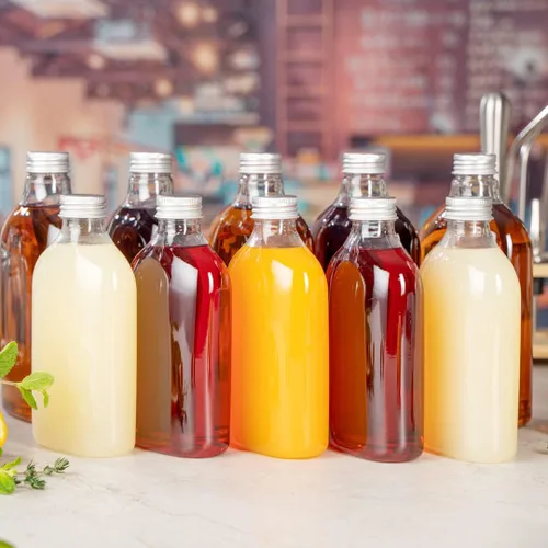 Vista 8 de Restaurantware Bottle Tek - Botellas de licor de 10 onzas, 100 botellas de plástico vacías, desechables con tapas de aluminio, botella de plástico