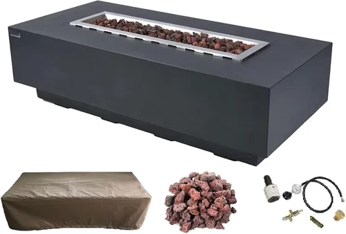 Vista 82 de Elementi+ Mesa de Fuego de Gas Colorado de Hormigón Fundido de 56" Rectangular, Hoguera al Aire Libre con Ignición Electrónica Incluye Cubierta