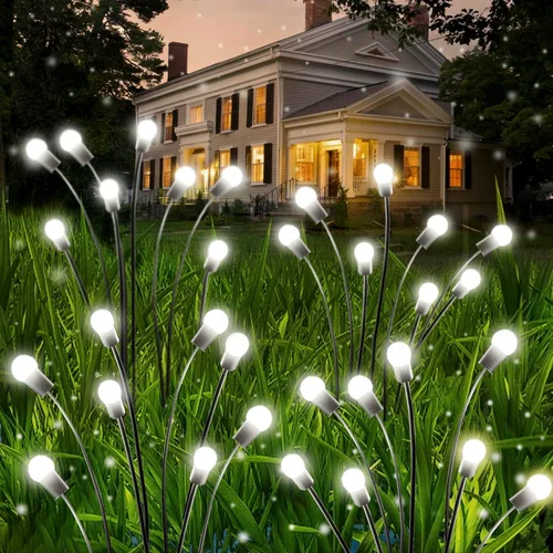 Vista 9 de OZS 4 Pack Total 32 Luces LED Solar de Jardín de Hadas al Aire Libre - Luces Solares de Luciérnagas al Aire Libre, Se Balancean con el Viento Blanco