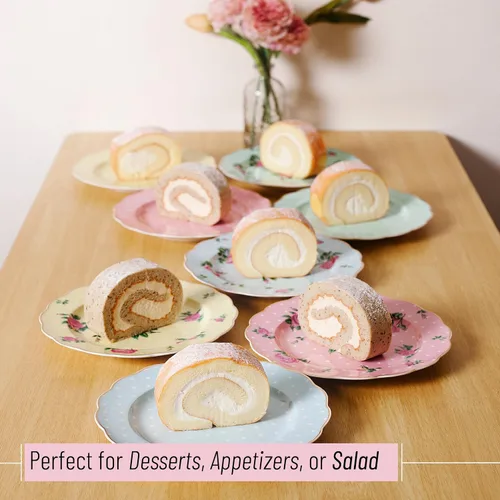 Vista 11 de BTAT - Juego de platos florales de porcelana, paquete de 6, 8 pulgadas Royal Dessert Appetizer Salad Plates Floral Design Small Dinner Plates