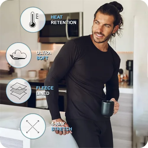 Vista 3 de Bodtek - Juego de ropa interior térmica para hombre capa base larga forro polar parte superior e inferior