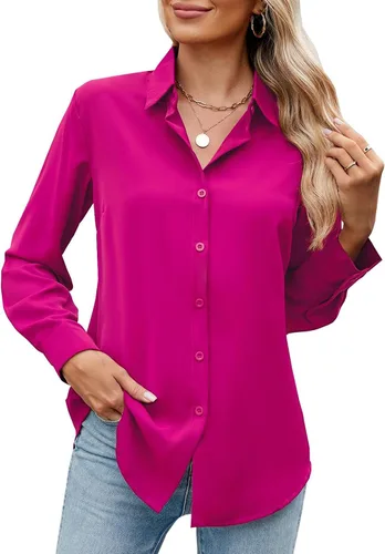 Vista 11 de Camisa de manga larga con botones para mujer, ultra suave, elástica, sin arrugas, para trabajo, casual, negocios, oficina