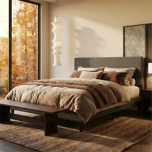 Vista 18 de SHA CERLIN - Base de cama con plataforma de tamaño completo con cabecera ajustable y soporte de listones de madera, base de colchón tapizada