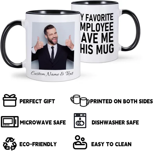 Vista 4 de Employee Gave Me This - Taza de café personalizada con texto fotográfico, divertida taza de café de jefe para mujeres y hombres, regalos