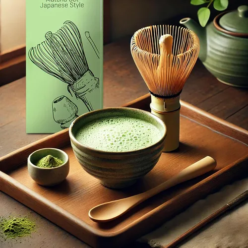 Vista 7 de Juego de batidor de matcha, 4 piezas, incluye batidor de bambú, cuchara, cuchara, soporte para batidor matcha. Juego de batidor matcha esencial