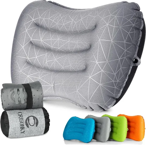 Vista 9 de Crisonky Almohada de camping – Almohada inflable – Almohadas de viaje para mochilero y avión, soporte lumbar 2.0 almohadas inflables, ultraligeras