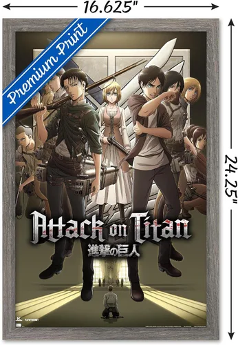 Vista 3 de Trends International Attack on Titan: Season 3 - Póster de pared de grupo, 22.4 pulgadas de largo x 14.7 pulgadas, versión enmarcada en madera