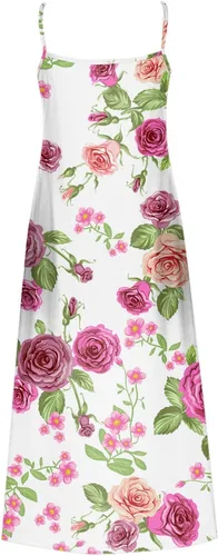 Vista 4 de SMIDOW Maxi vestidos fluidos para mujer, vestido de playa sexy, cuello en V, tirantes delgados, estampado floral, vestido largo 2023 vacaciones