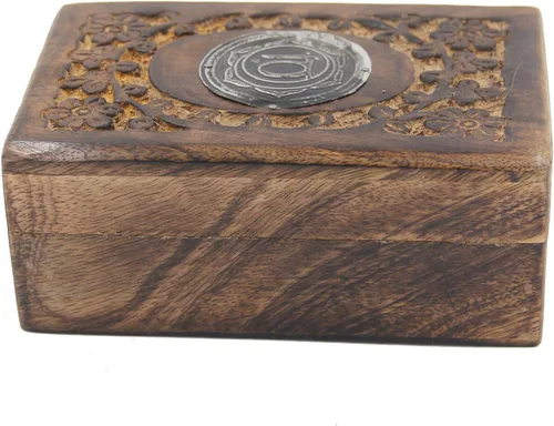 Vista 2 de Caja de almacenamiento de madera tallada a mano para joyería de chakras (sacro)