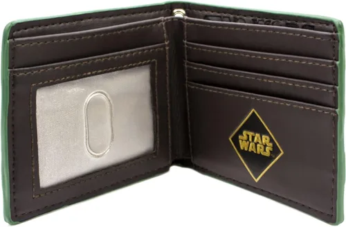 Vista 3 de Star Wars - Cartera biplegable de piel sintética verde Mandalorian de 3 x 2 pulgadas, Verde