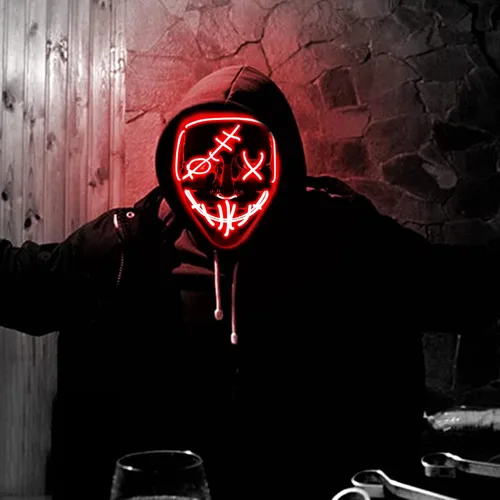 Vista 4 de Halloween LED Mask Light Up Mask Glow in The Dark Cosplay EL Wire Halloween Festival Party Supplies for Adults