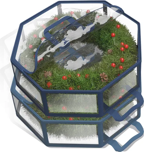 Vista 8 de Hearth & Harbor - Juego de contenedores de almacenamiento para coronas de Navidad - Bolsa transparente de almacenamiento para coronas de Navidad