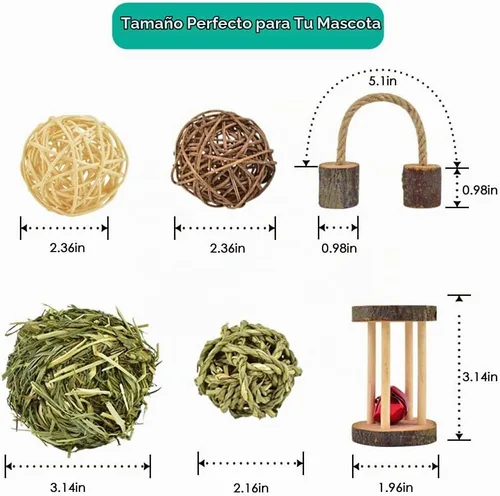 Vista 3 de ERKOON Paquete de 12 juguetes para masticar hámster, rata, cobaya, chinchilla, accesorios para masticar, mancuernas de madera natural, rodillo